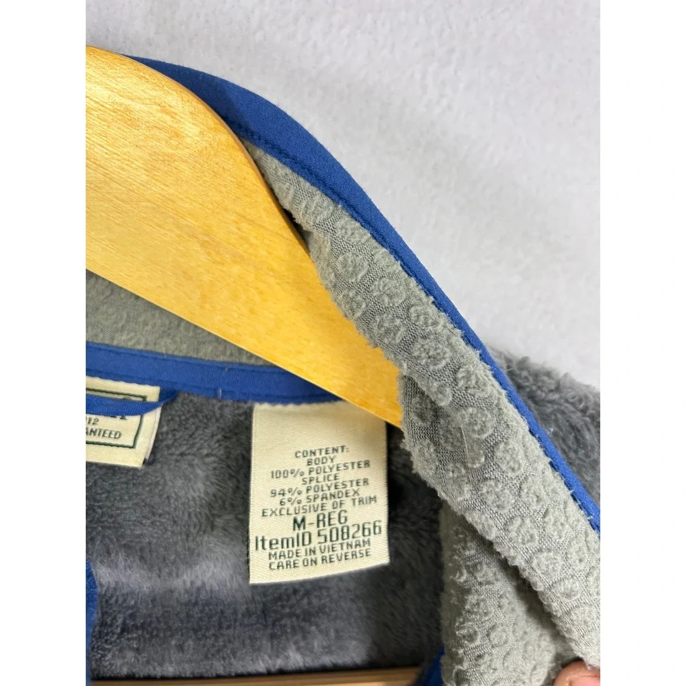 LLBean Mens Fleece Jacket Full Zip Gray Blue Trim‎ Pockets Size Medium
